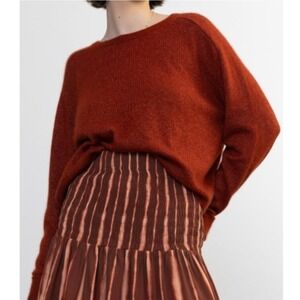 Margaret O'Leary Cashmere Silk Crewneck Sweater Rust Red Orange Raglan L $438